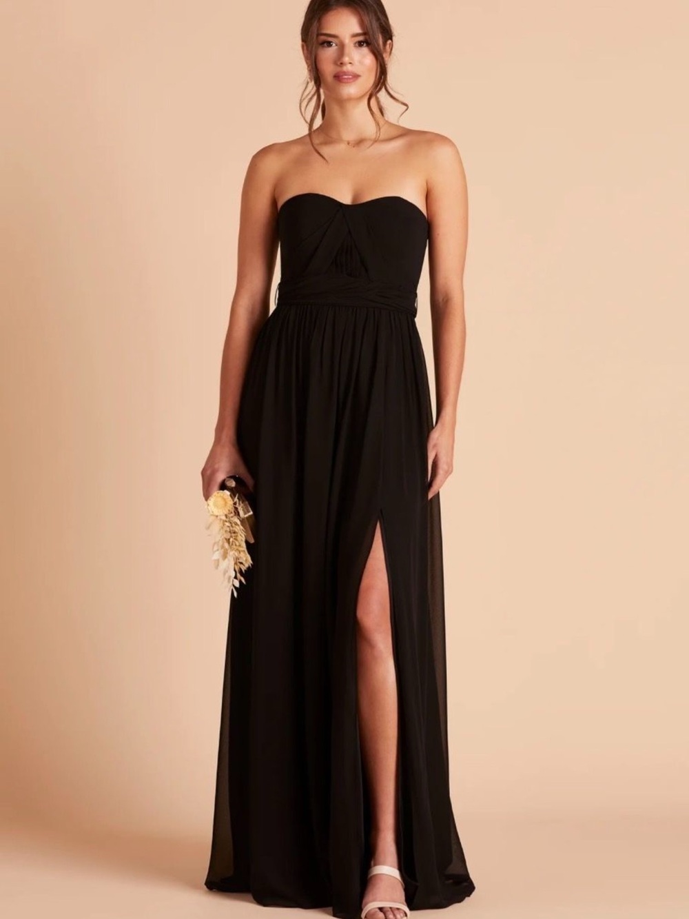 Birdy Grey Strapless Black Maxi Dress with Side Slit